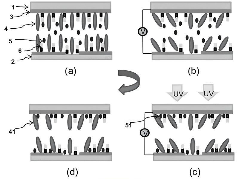 LCD alignment layer fabrication process showing cleanroom environment with coating equipment